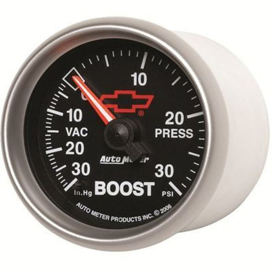 AutoMeter AU3603-00406 Chev Bow-Tie Boost Gauge 2-1/16" Black Dial Full Sweep Mech 30 In Hg / 30 PSI