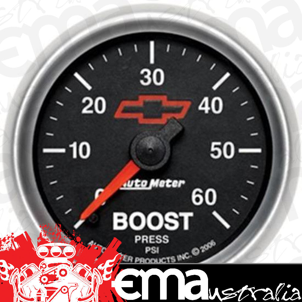 AutoMeter AU3605-00406 Chev Bow-Tie Boost Gauge 2-1/16" Black Dial Full Sweep Mech 0-60 PSI