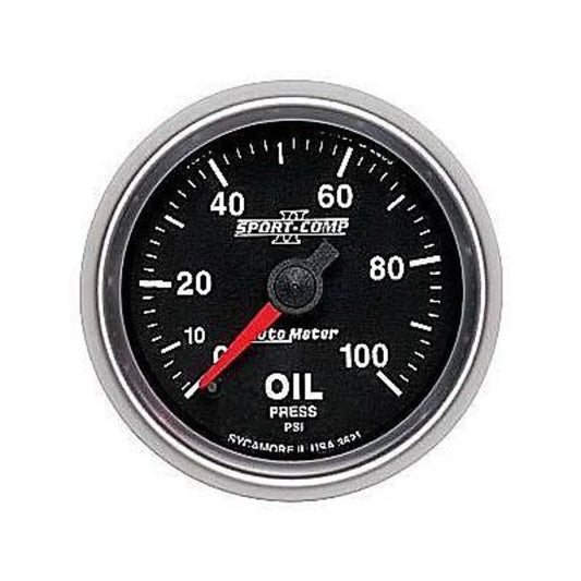 AutoMeter AU3621 Sport-Comp II 2-1/16" Oil Pressure Gauge 0-100 PSI Mech