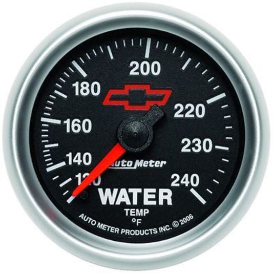 AutoMeter AU3632-00406 Chev Bow-Tie Water Temperature Gauge 2-1/16" Black Dial Full Sweep Mech 120-240???úF