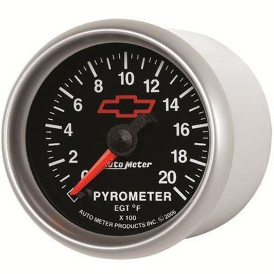 AutoMeter AU3645-00406 Chev Bow-Tie Pyrometer Gauge 2-1/16" Black Dial Full Sweep Elecal 0-2000???úF