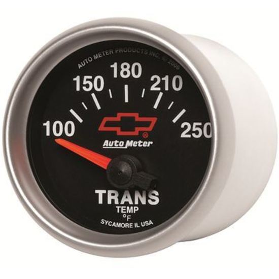 AutoMeter AU3649-00406 Chev Bow-Tie Trans Temperature Gauge 2-1/16" Black Dial Short Sweep Elecal 100-250???úF