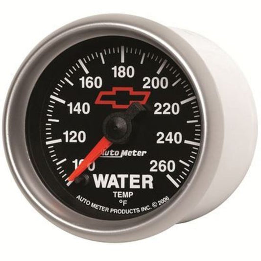 AutoMeter AU3655-00406 Chev Bow-Tie Water Temperature Gauge 2-1/16" Black Dial Full Sweep Elecal 100-260???úF