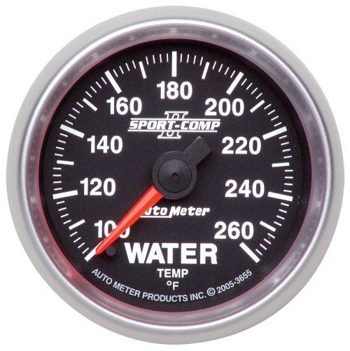 AutoMeter AU3655 Sport-Comp II Water Temperature Gauge 2-1/16" Full Sweep Elec 100-260¶øF
