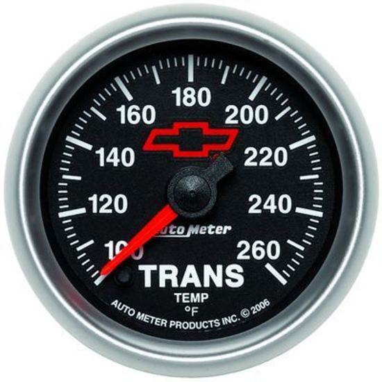 AutoMeter AU3657-00406 Chev Bow-Tie Trans Temperature Gauge 2-1/16" Black Dial Full Sweep Elecal 100-260???úF