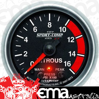 AutoMeter 3673 2-1/16" NITROUS PRESSURE, 0-1600 PSI, SPORT-COMP II