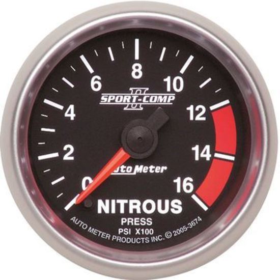 AutoMeter AU3674 Sport-Comp II Nitrous Pressure 0-1600 PSI 2-1/16" Analog Elecal