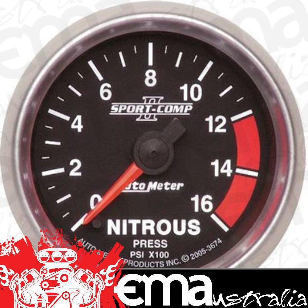 AutoMeter AU3674 Sport-Comp II Nitrous Pressure 0-1600 PSI 2-1/16" Analog Elecal