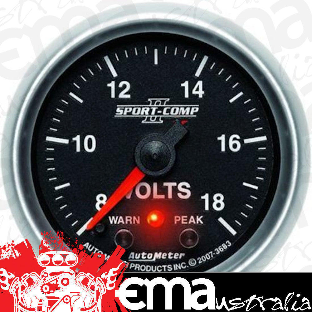 AutoMeter AU3683 Sport-Comp II Pro-Control Voltmeter 8-18 V 2-1/16" Analog Elecal