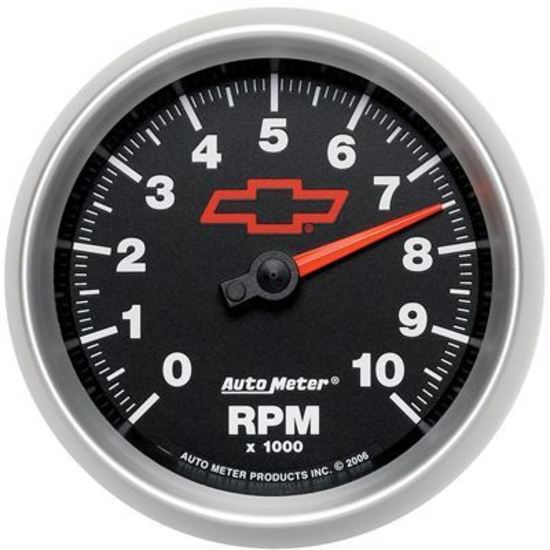 AutoMeter 3697-00406 GAUGE, TACHOMETER, 3 3/8", 10K RPM, IN-DASH, CHEVY RED BOWTIE, BLACK