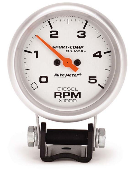 AutoMeter AU3788 Sport-Comp Silver Diesel Mini-Tachometer 2-5/8" Pedestal Mount 0-5 000 RPM