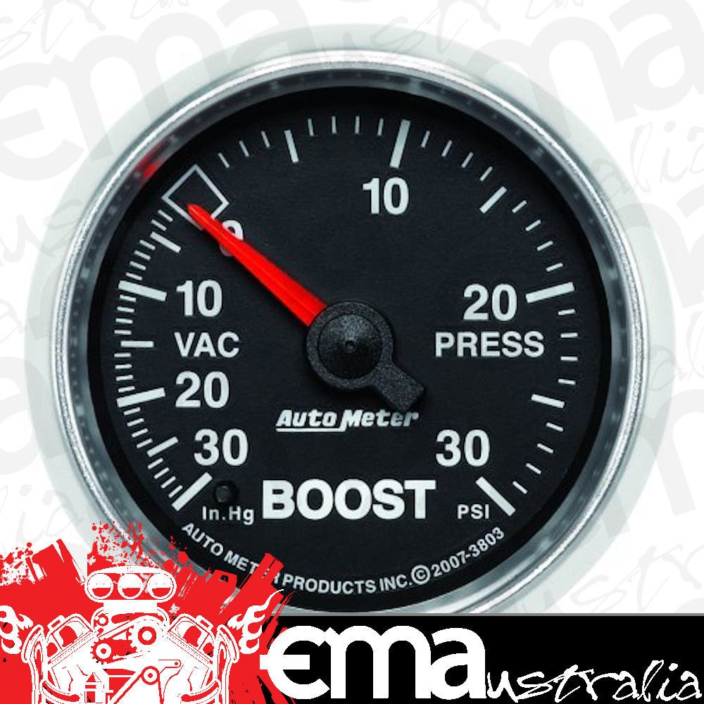 AutoMeter AU3803 GS Boost/Vacuum Gauge 2-1/16" In-Dash Full Sweep Mech 30 In Hg.-Vac./30 PSI.