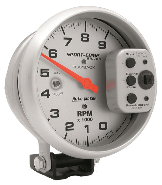 AutoMeter AU3964 Sport-Comp Silver Playback Tachometer 5" Pedestal 0-9,000 RPM