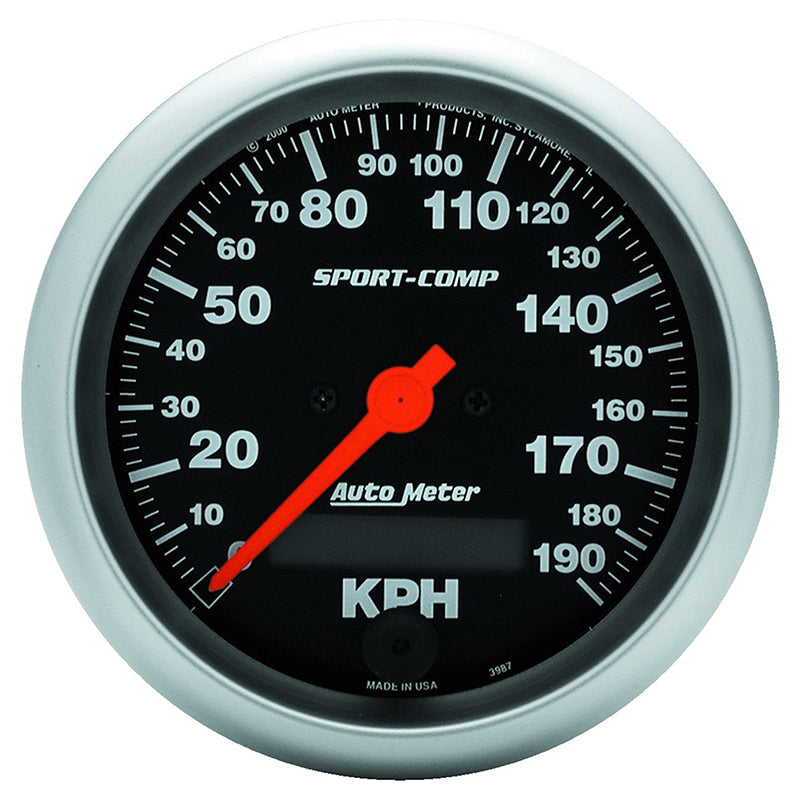 AutoMeter AU3987-M Sport-Comp Speedometer 3-3/8" In-Dash Elecal Programmable 0-190 Km/H