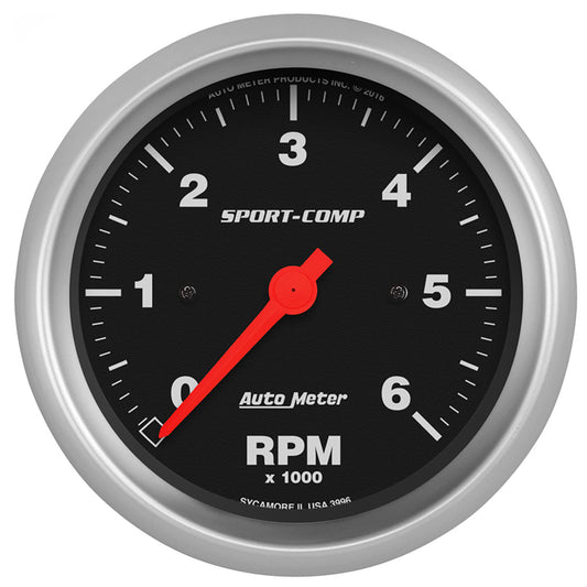 AutoMeter AU3996 Sport-Comp 3-3/8" Tachometer In-Dash 0-6,000 RPM