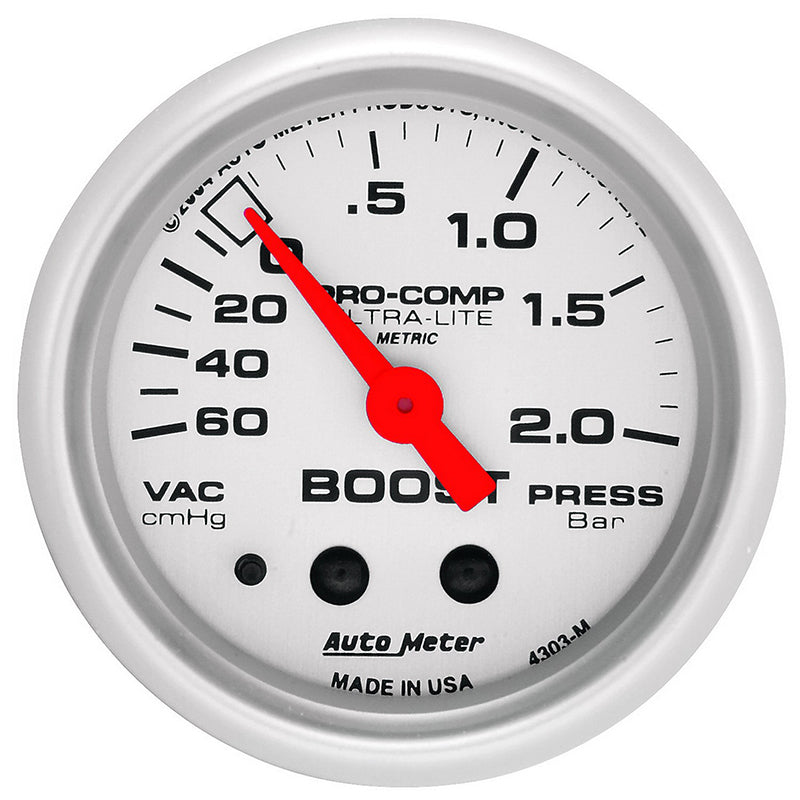 AutoMeter AU4303-M Ultra-Lite Boost/Vacuum Gauge 2-1/16" Full Sweep Mech 60 Cm/Hg - 2.0 Bar