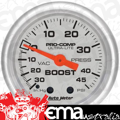 AutoMeter 4308 2-1/16" BOOST/VACUUM, 30 IN HG/45 PSI, ULTRA-LITE