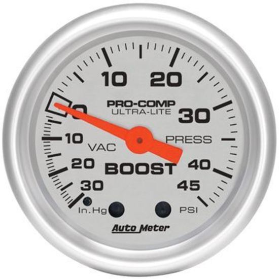 AutoMeter AU4308 Ultra-Lite Boost/Vacuum Gauge 2-1/16" Full Sweep Mech 30 In. Hg/45 PSI