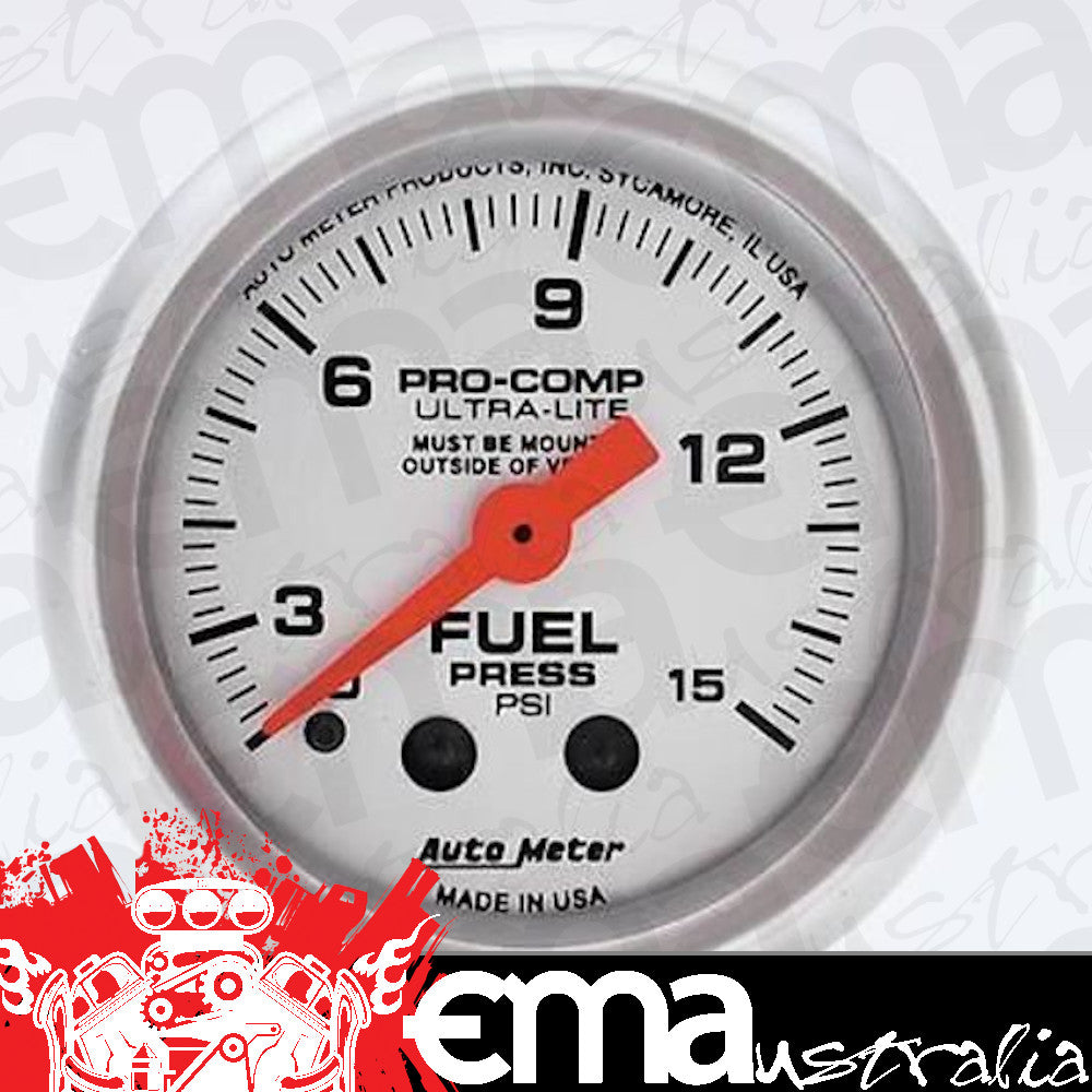 AutoMeter AU4313 Ultra-Lite 2-1/16" Fuel Pressure Gauge 0-15 PSI with Isolator