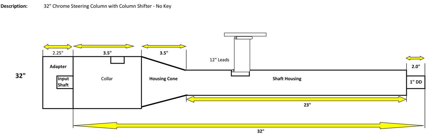 Steering Column, Tilt, Column Shift, Stainless Steel, Chrome, 2 in. Diameter, 32 in. Length, Automatic (EMA-771702-NK)