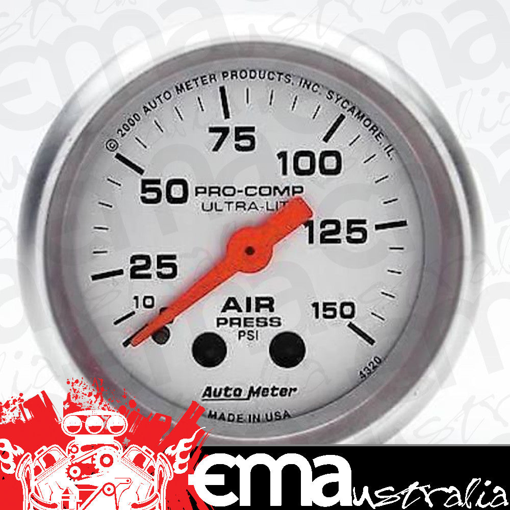 AutoMeter AU4320 Ultra-Lite 2-1/16" Mech Air Pressure Gauge 0-150 PSI