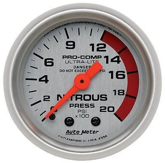 AutoMeter AU4328 Pro-Comp Ultra-Lite 2-1/16" Mech Nitrous Pressure Gauge 0-1600PSI