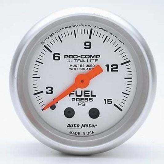 AutoMeter AU4362 Ultra-Lite 2-1/16" Elec Fuel Pressure Gauge 0-15PSI W/Memory