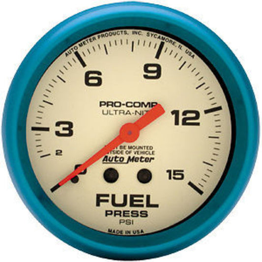 AutoMeter AU4511 Ultra-Nite 2-5/8" Mech Fuel Pressure Gauge 0-15 PSI