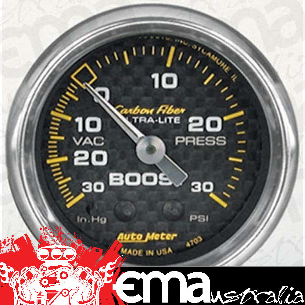 AutoMeter AU4703 Carbon Fiber 2-1/16" Mech Boost/Vac Gauge 30In. Hg/30PSI