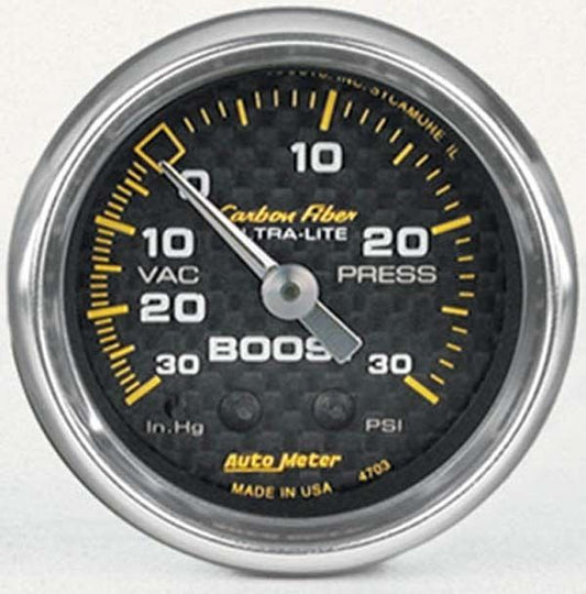AutoMeter AU4703 Carbon Fiber 2-1/16" Mech Boost/Vac Gauge 30In. Hg/30PSI