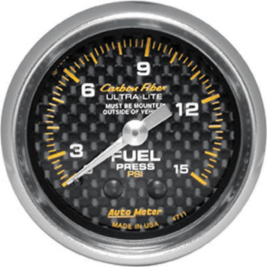 AutoMeter AU4711 Carbon Fiber 2-1/16" Mech Fuel Pressure Gauge 0-15 PSI