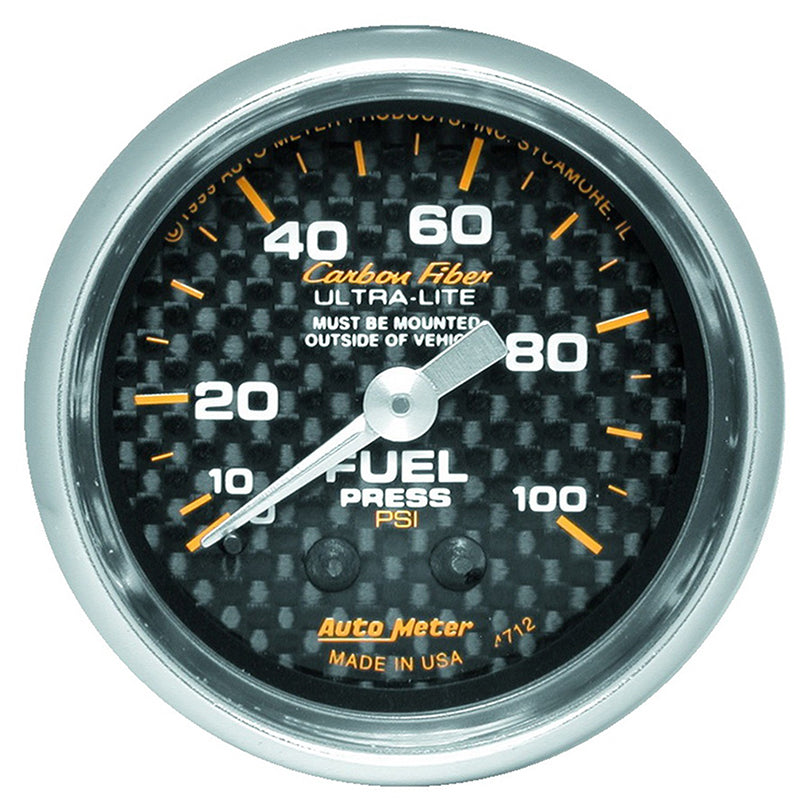 AutoMeter AU4712 Carbon Fiber Fuel Pressure Gauge 2-1/16" Full Sweep Mech 0-100 PSI