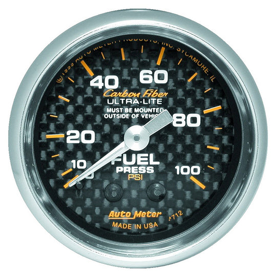AutoMeter AU4712 Carbon Fiber Fuel Pressure Gauge 2-1/16" Full Sweep Mech 0-100 PSI