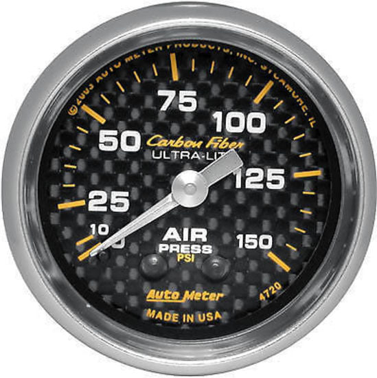 AutoMeter AU4720 Carbon Fiber 2-1/16" Mech Air Pressure Gauge 0-150 PSI
