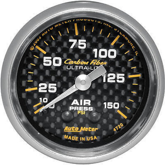 AutoMeter AU4720 Carbon Fiber 2-1/16" Mech Air Pressure Gauge 0-150 PSI