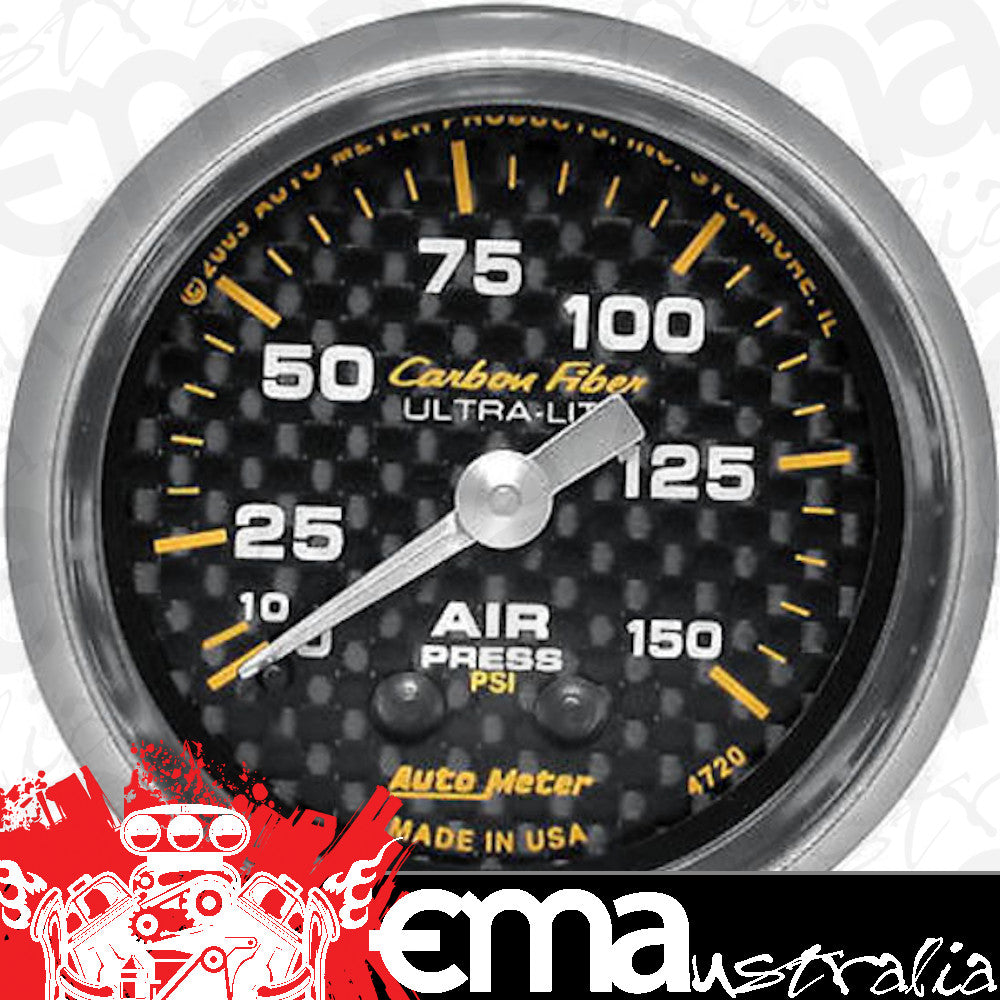 AutoMeter AU4720 Carbon Fiber 2-1/16" Mech Air Pressure Gauge 0-150 PSI