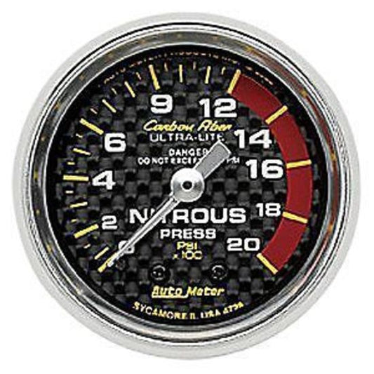 AutoMeter AU4728 Carbon Fiber 2-1/16" Mech Nitrous Pressure Gauge 0-2000 PSI