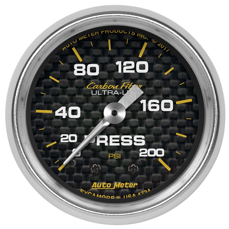 AutoMeter 4734 2-1/16" PRESSURE, 0-200 PSI, CARBON FIBER