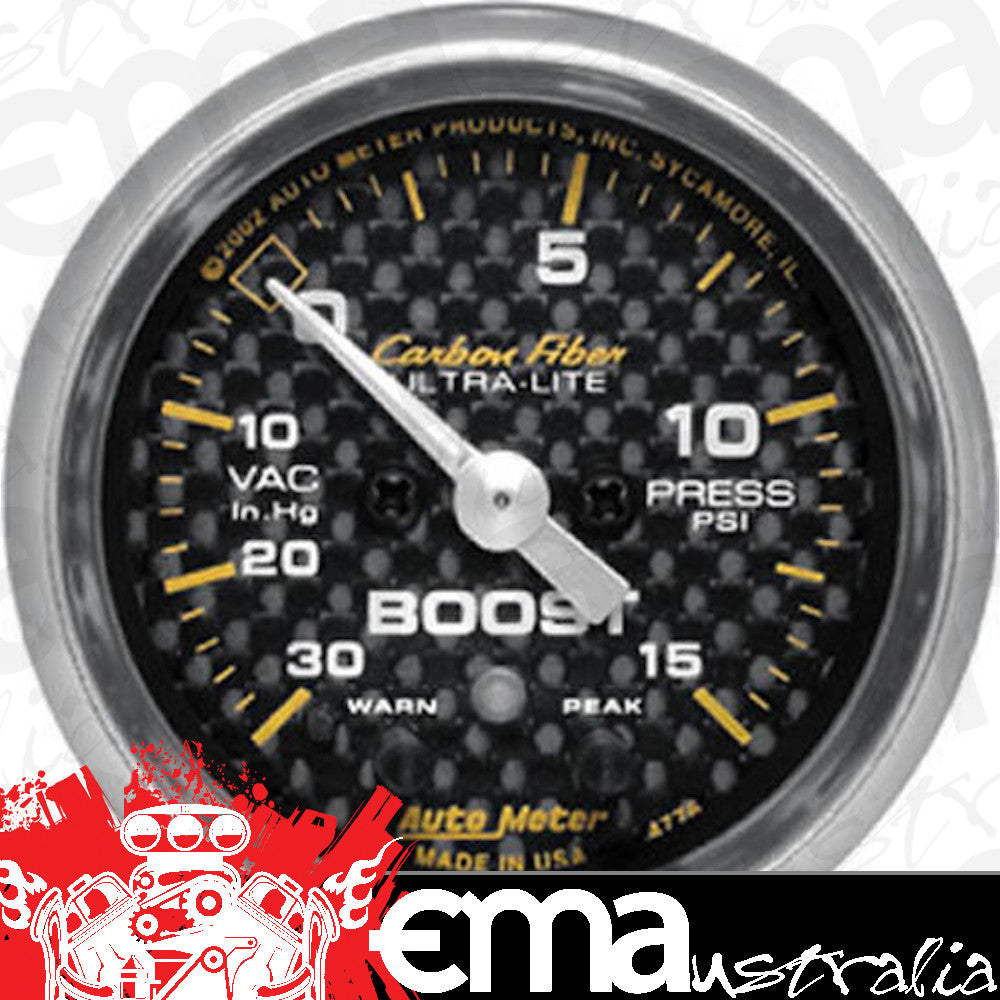 AutoMeter AU4776 Carbon Fiber 2-1/16" Mech Boost/Vacuum Gauge 30 In Hg/15 PSI