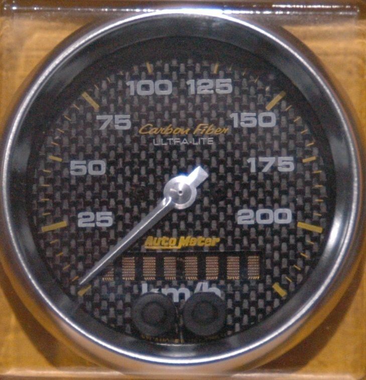 AutoMeter AU4780-M Carbon Fiber 3-3/8" Elec In-Dash GPS Speedometer 0-225 KPH