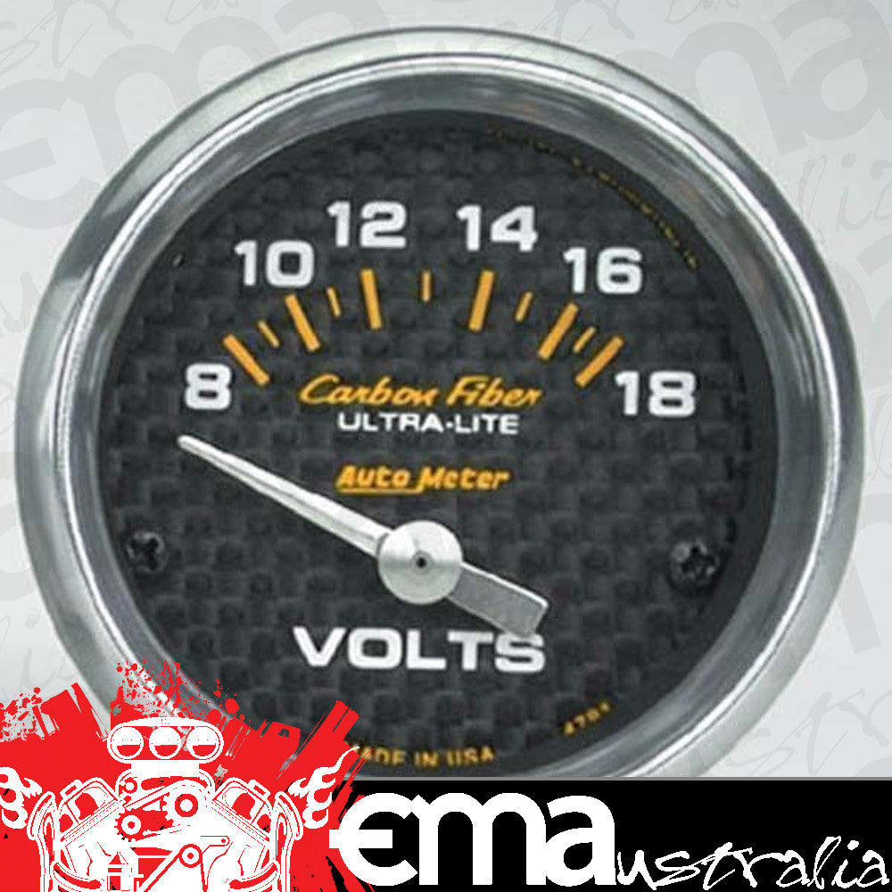 AutoMeter AU4791 Carbon Fiber 2-1/16" Elec. Voltmeter Gauge 8-18 Volts