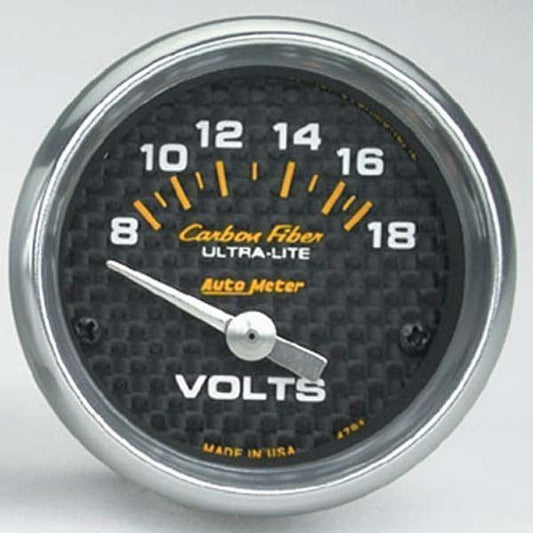 AutoMeter AU4791 Carbon Fiber 2-1/16" Elec. Voltmeter Gauge 8-18 Volts
