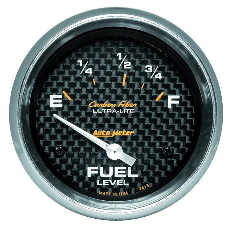 AutoMeter AU4815 Carbon Fiber Fuel Level Gauge 2-5/8" Short Sweep Elec Ford 73 OHMS Empty/10 OHMS Full