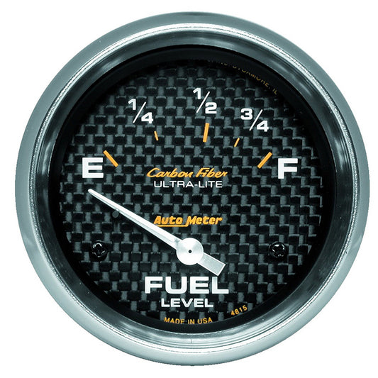 AutoMeter AU4815 Carbon Fiber Fuel Level Gauge 2-5/8" Short Sweep Elec Ford 73 OHMS Empty/10 OHMS Full