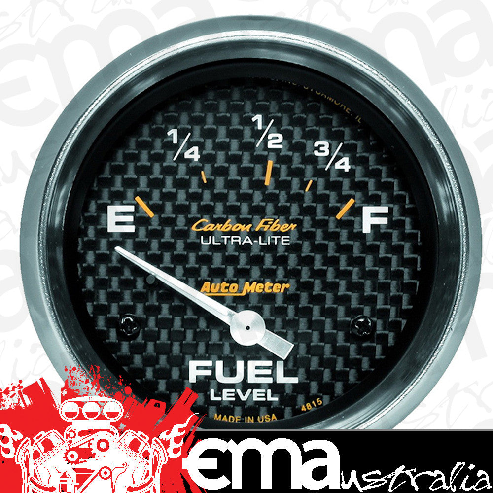 AutoMeter AU4815 Carbon Fiber Fuel Level Gauge 2-5/8" Short Sweep Elec Ford 73 OHMS Empty/10 OHMS Full