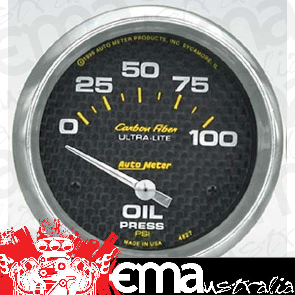 AutoMeter AU4827 Carbon Fiber 2-5/8" Elec Oil Pressure Gauge 0-100 PSI
