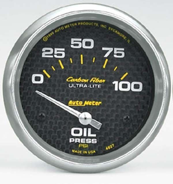 AutoMeter AU4827 Carbon Fiber 2-5/8" Elec Oil Pressure Gauge 0-100 PSI