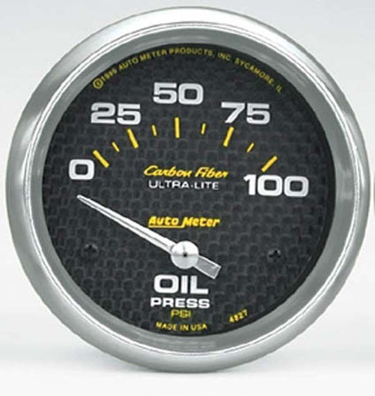 AutoMeter AU4827 Carbon Fiber 2-5/8" Elec Oil Pressure Gauge 0-100 PSI