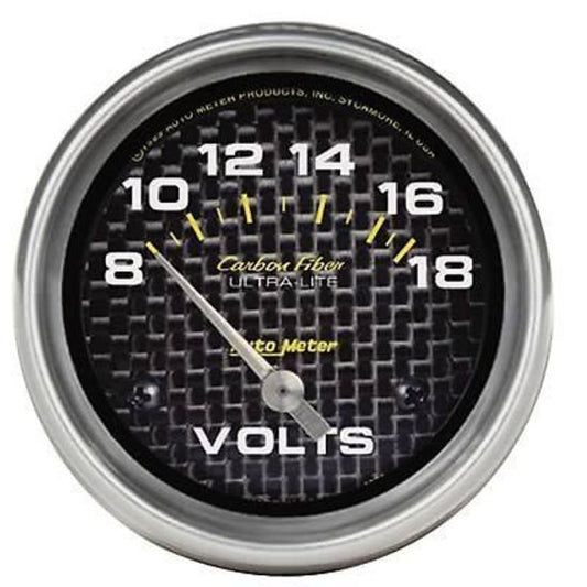 AutoMeter AU4891 Carbon Fiber 2-5/8" Elecal Voltmeter Gauge 8-18V