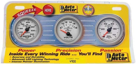 AutoMeter AU4900 Ultra-Lite II 2-1/16" 3 Gauge Pack Water Temp Volts Oil Press